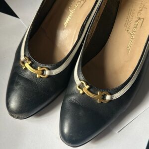 Vintage Salvatore Ferragamo Black Flats with Gold Accents